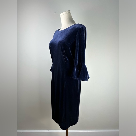 DKNY Midnight Blue Velvet Bell Sleeve  A Line Midi Cocktail Dress Size 6 - Picture 6 of 11